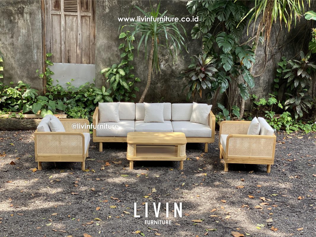 Sofa Tamu 311 Meja Jati Rotan Japandi Modern Minimalis
