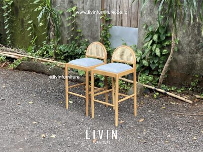 Kursi Bar Jati Rotan Japandi Modern Minimalis