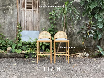 Kursi Bar Jati Rotan Japandi Modern Minimalis