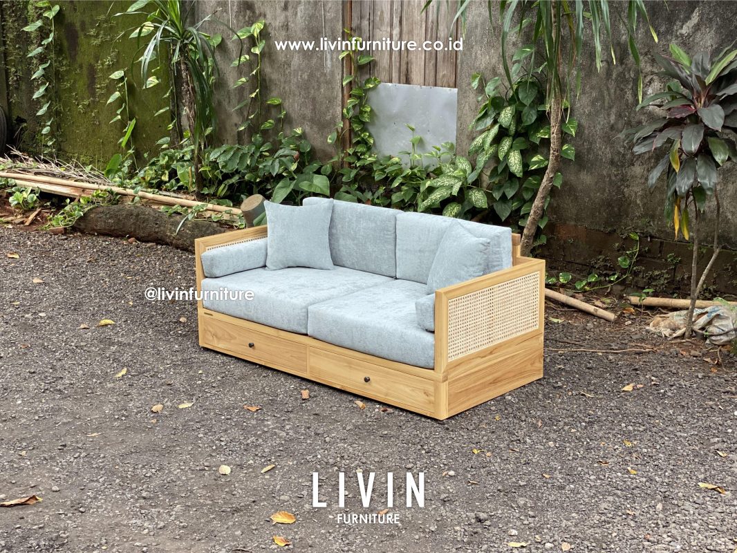 Sofa Jati Rotan Laci Japandi Modern Minimalis