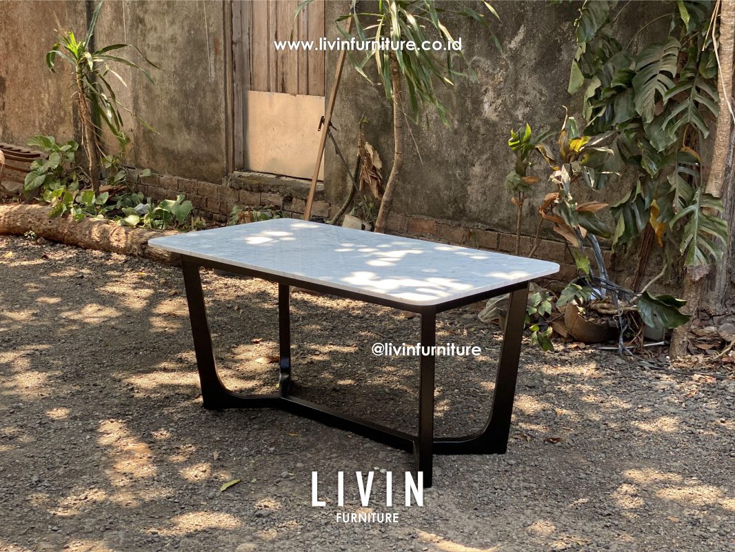 Meja Makan Jati Marmer Hitam Modern Minimalis