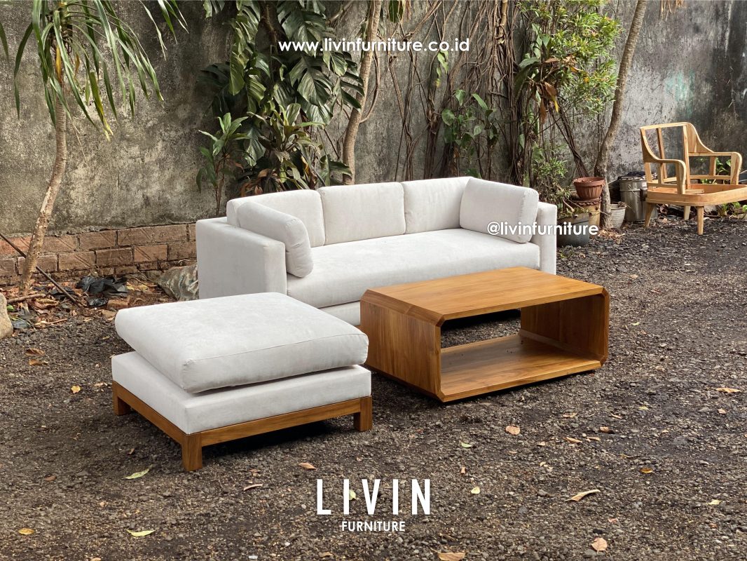 Sofa Tamu Jati Set 3 Seater Stool Meja Modern Minimalis