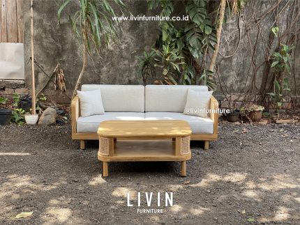 Kursi Sofa Tamu Jati Rotan 2 Seater Meja Minimalis