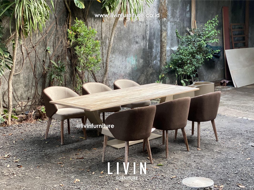 Meja Makan 6 Kursi Jati Kaki Besi Modern Mewah