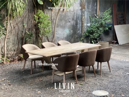 Meja Makan 6 Kursi Jati Kaki Besi Modern Mewah