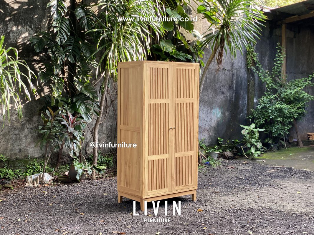Lemari Pakaian Jati 2 Pintu Japandi Modern Minimalis
