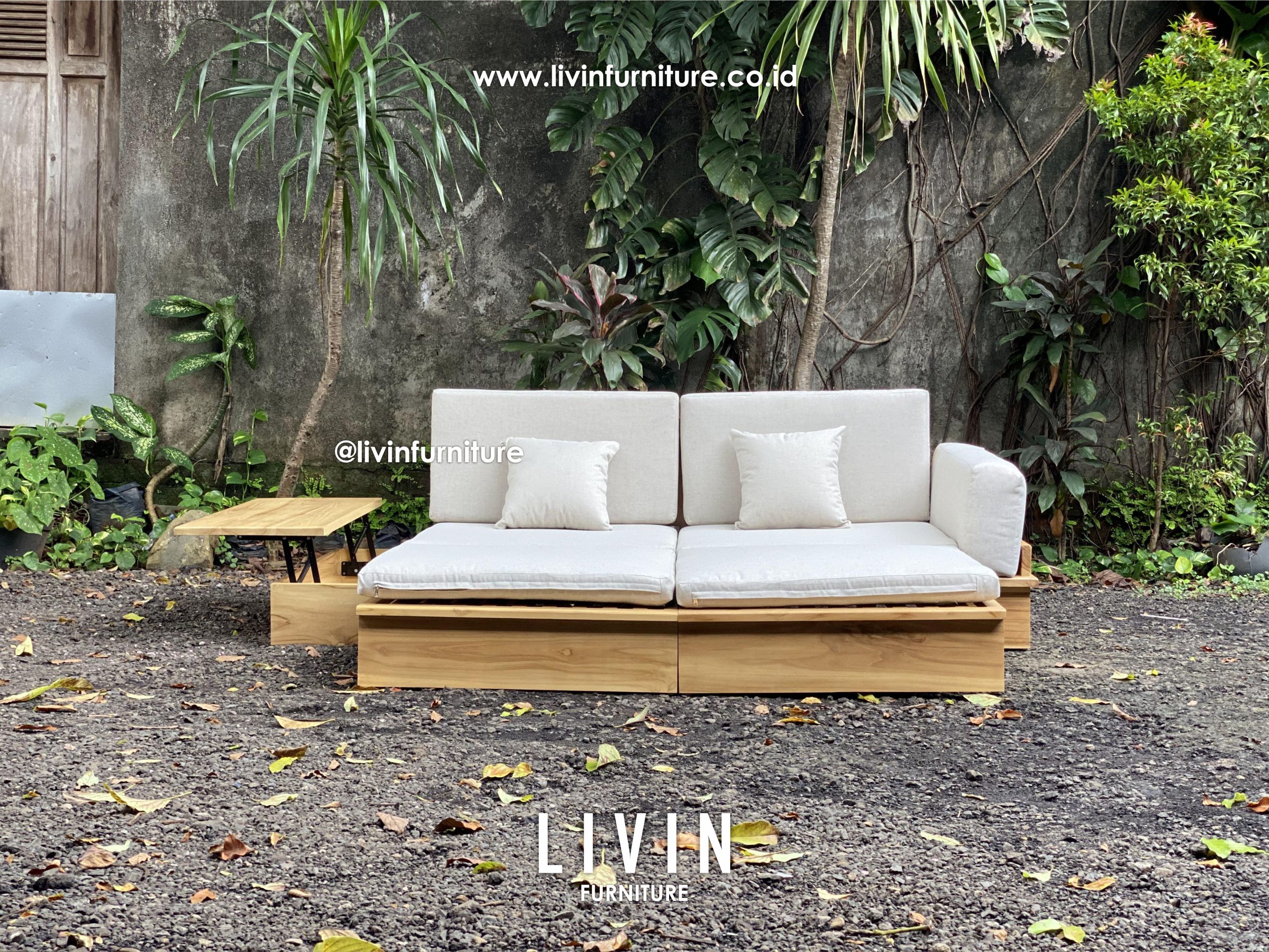 Sofa Bed Japandi Jati Meja Samping Modern Minimalis Sofa Bed Japandi Jati Meja Samping Modern Minimalis