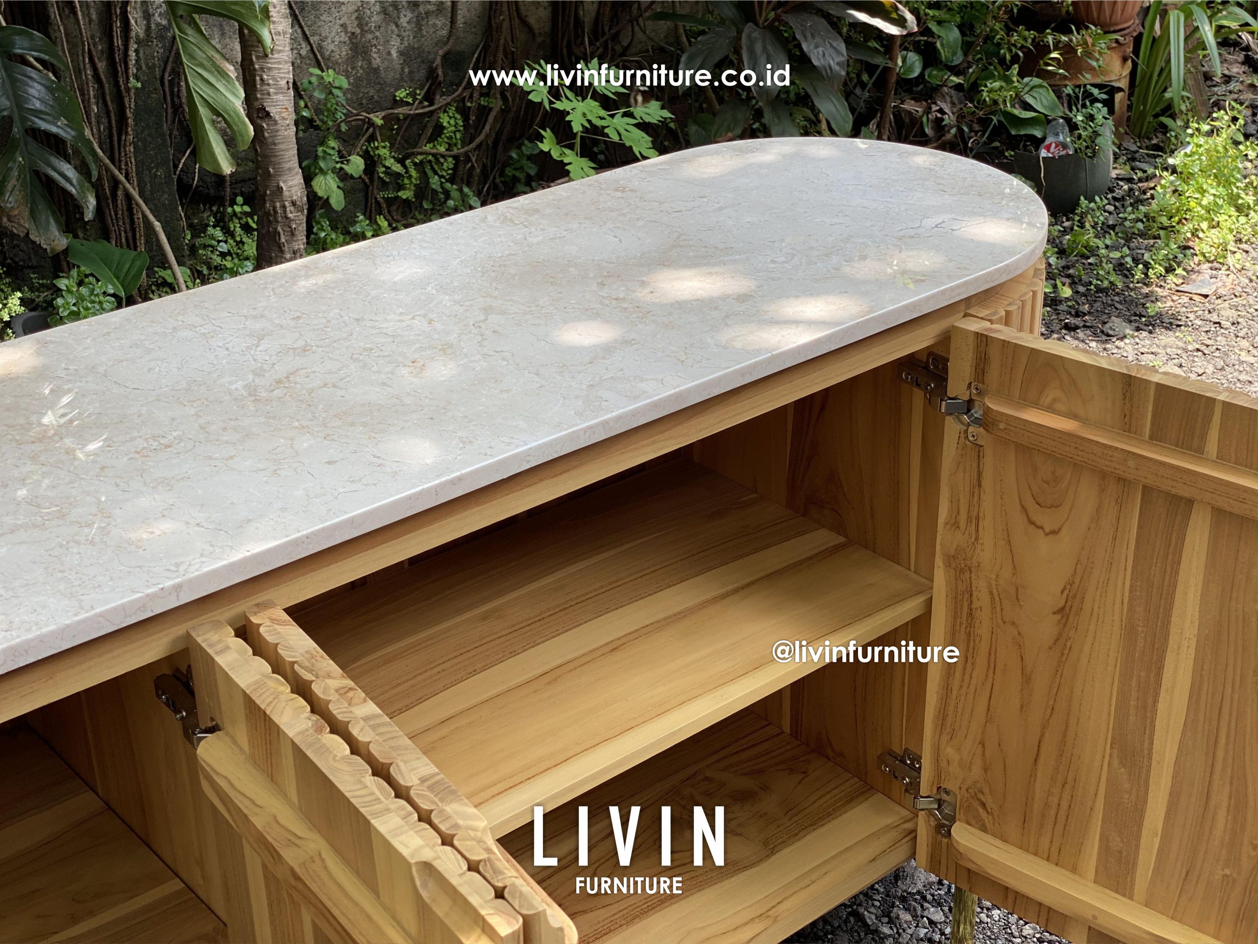 Bufet Salur Jati Marmer 4 Pintu Modern Minimalis Bufet Salur Jati Marmer 4 Pintu Modern Minimalis