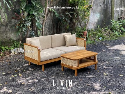 Kursi Sofa Jati Rotan 2 Seater Meja Klasik Minimalis