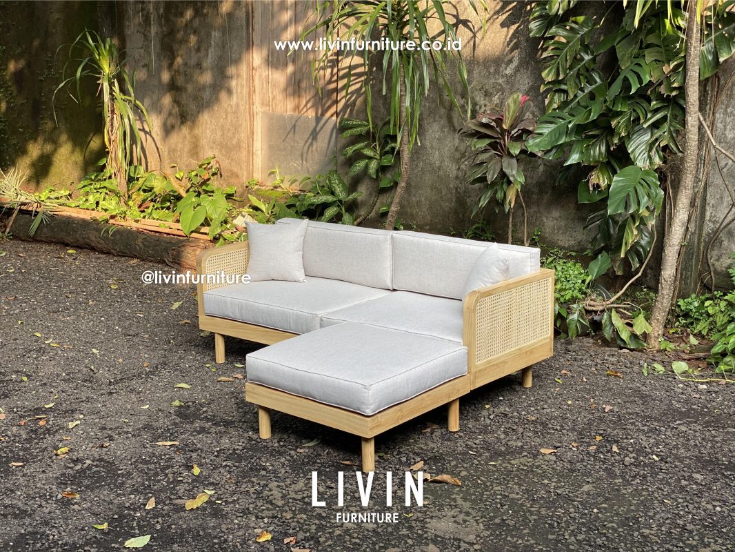 Kursi Sofa Sudut Leter L Jati Rotan Modern Minimalis