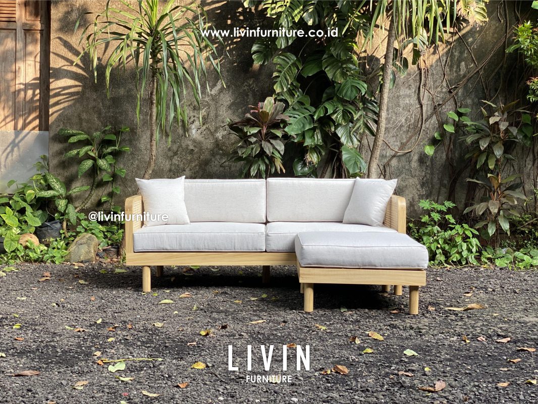 Kursi Sofa Sudut Leter L Jati Rotan Modern Minimalis