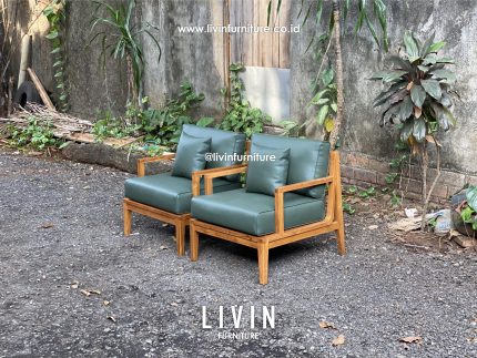 Kursi Jati Sofa Single Seater HIjau Klasik Minimalis