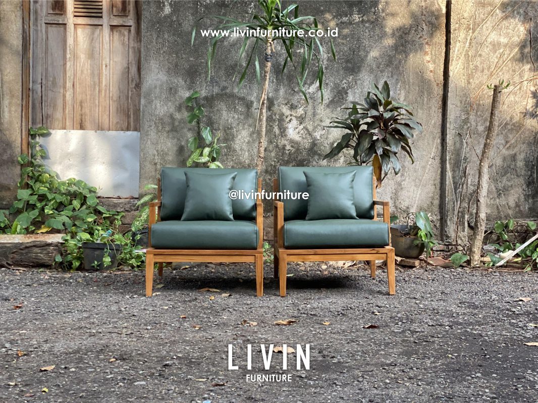 Kursi Jati Sofa Single Seater HIjau Klasik Minimalis
