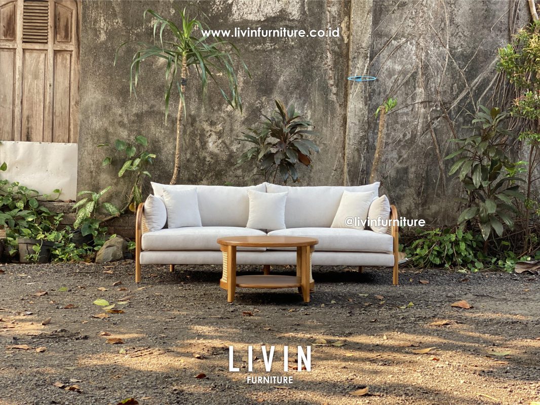Sofa Tamu Jati Oval 3 Seater Meja Rotan Modern Minimalis