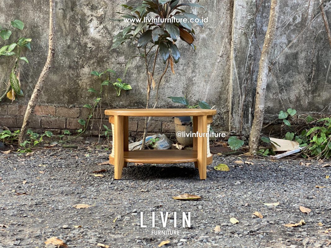 Meja Tamu Bundar Jati Rotan Modern Minimalis
