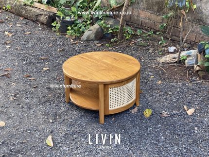 Meja Tamu Bundar Jati Rotan Modern Minimalis