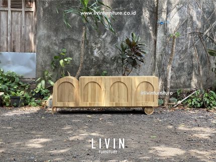 Meja TV Jati Modern 4 Pintu Japandi Minimalis