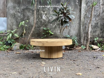 Meja Tamu Bulat Japandi Bleaching Modern Minimalis