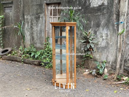 Lemari Hias Kaca Sudut Jati Klasik Minimalis