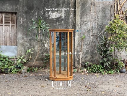 Lemari Hias Kaca Sudut Jati Klasik Minimalis