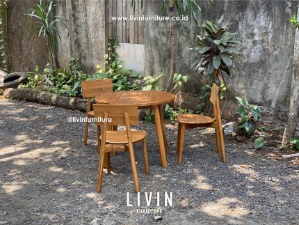 Meja Makan 3 Kursi Jati Retro Minimalis