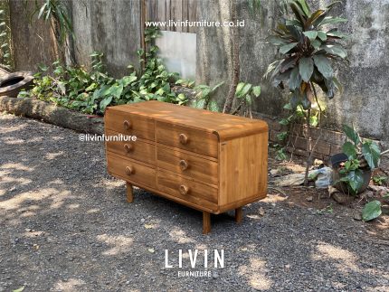 Meja TV Jati Retro 6 Laci Klasik Minimalis