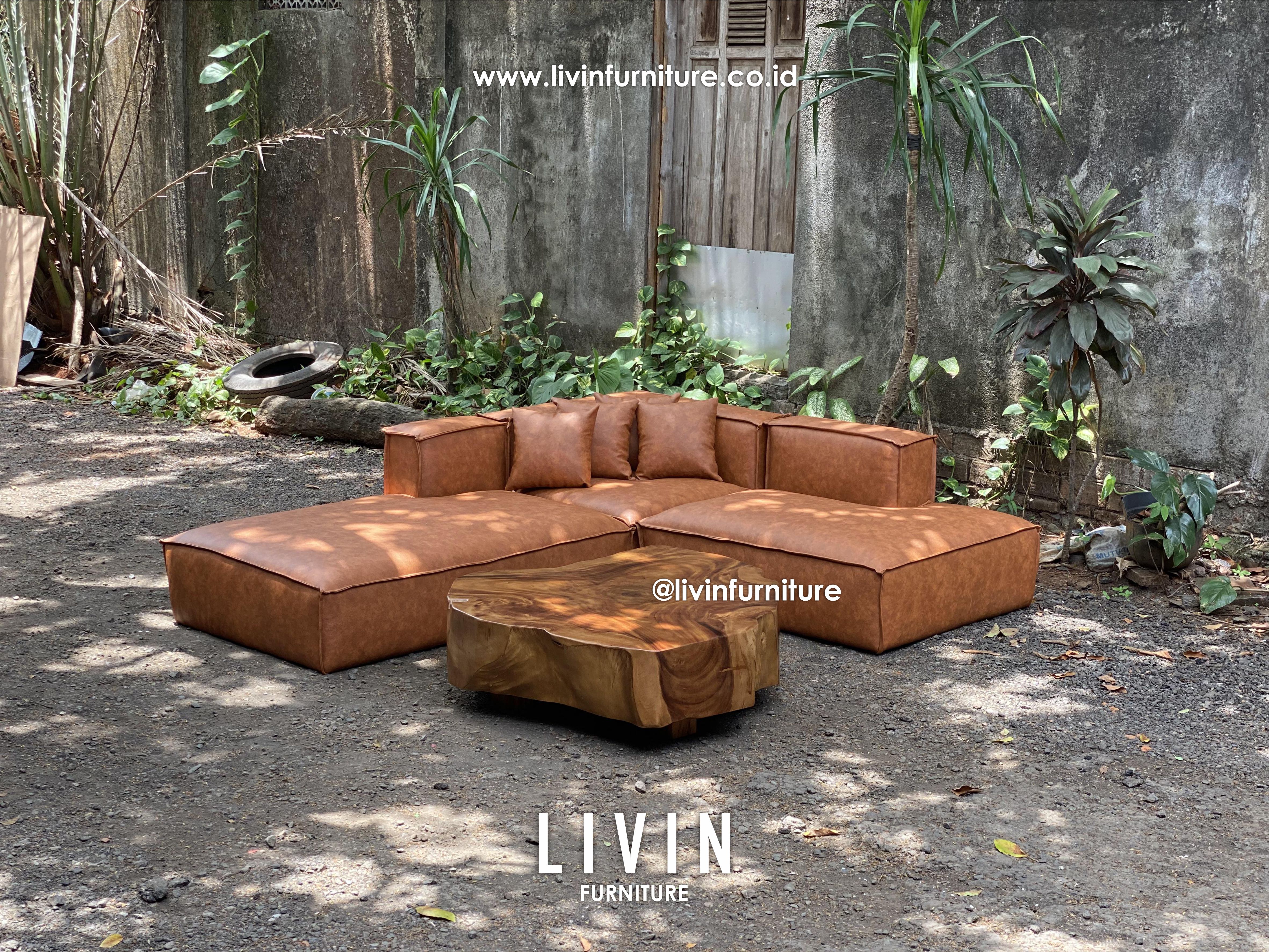 Sofa Tamu Leter L Jati Meja Trembesi Modern Mewah