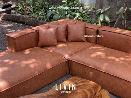 Sofa Tamu Leter L Jati Meja Trembesi Modern Mewah