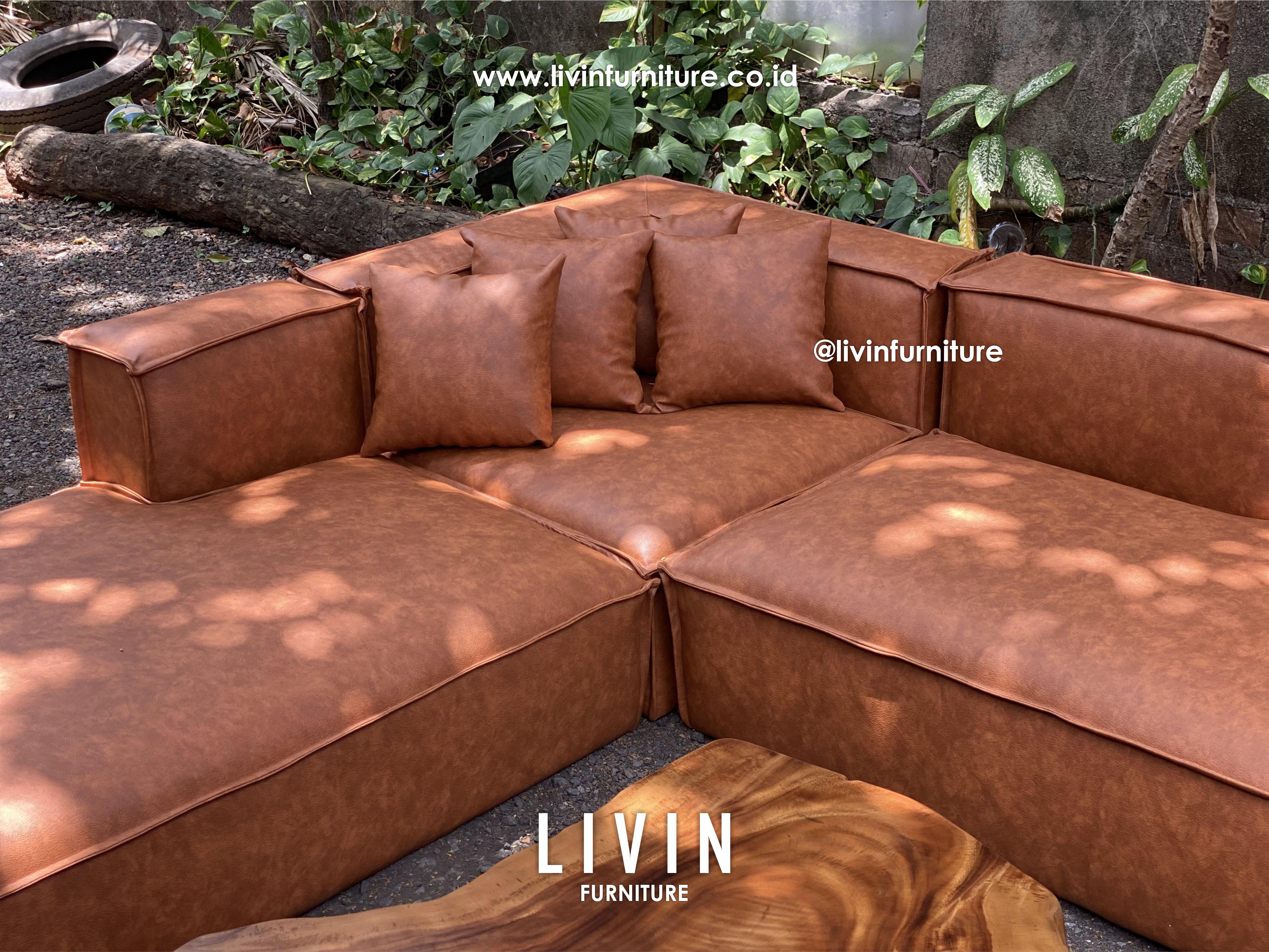 Sofa Tamu Leter L Jati Meja Trembesi Modern Mewah