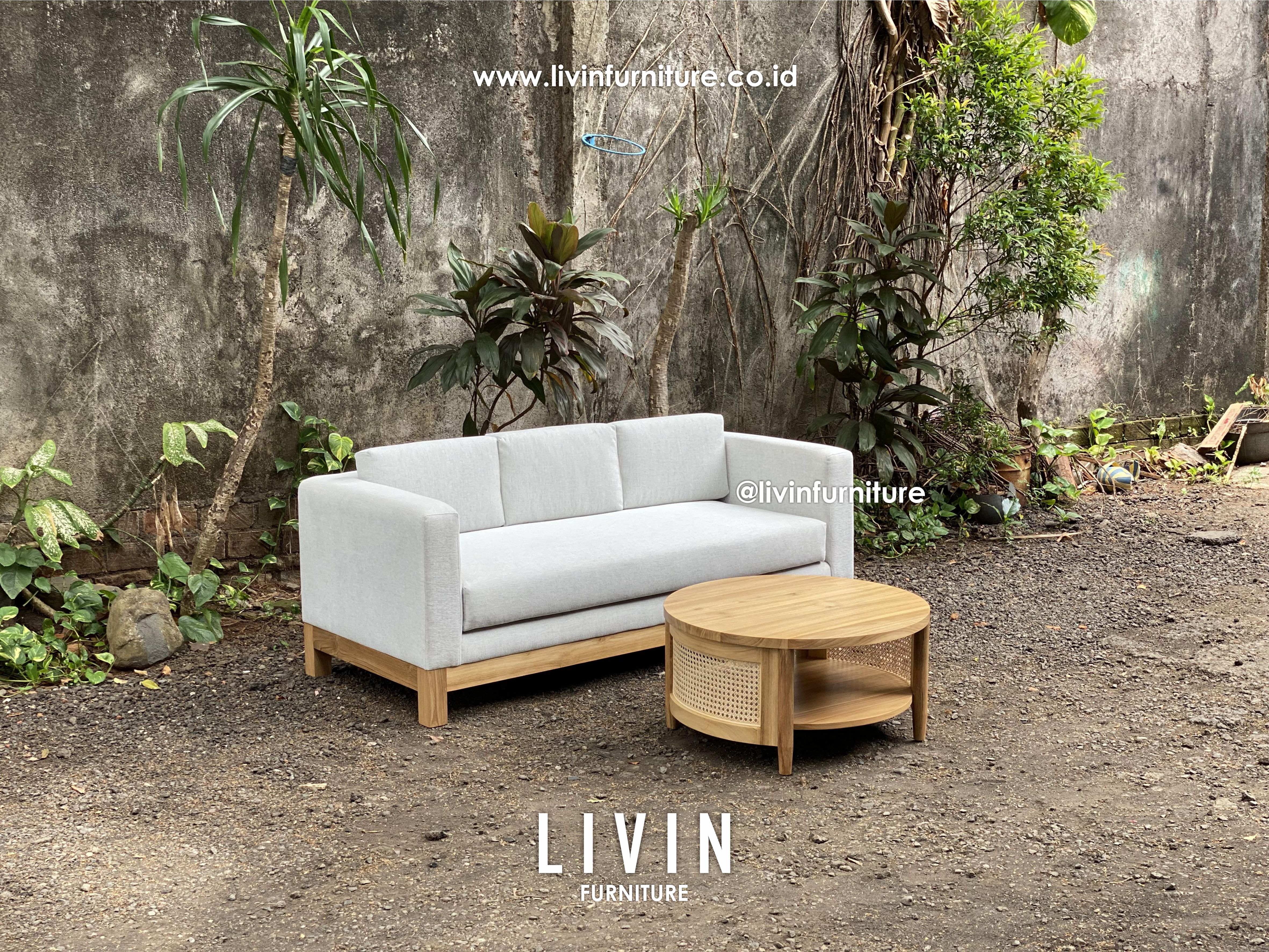 Sofa Tamu 3 Seater Meja Jati Rotan Modern Minimalis