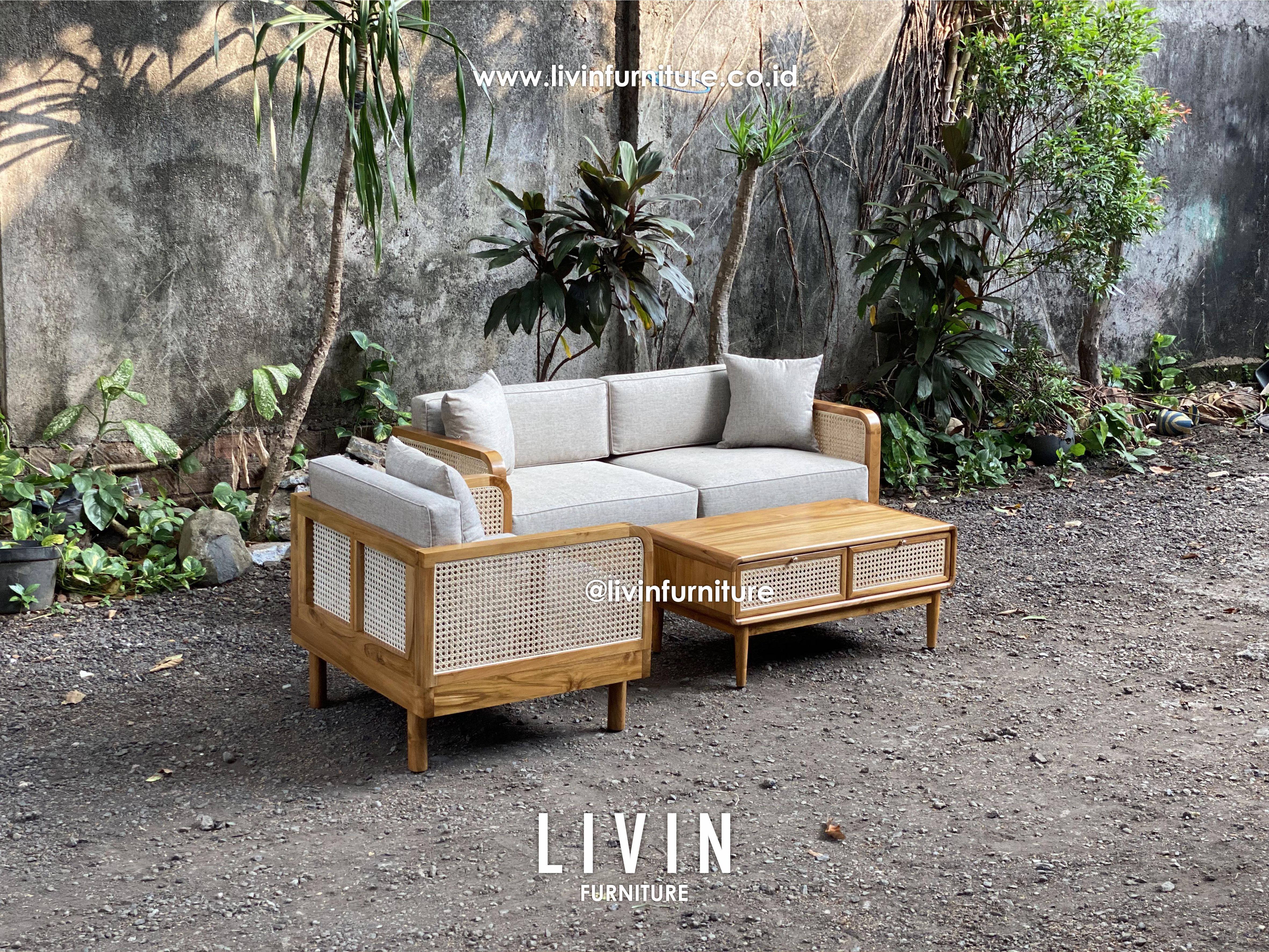 Sofa Tamu Set 21 Seater Jati Rotan Modern Minimalis