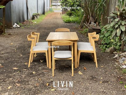 Meja Makan Jati Retro 6 Kursi Modern Minimalis