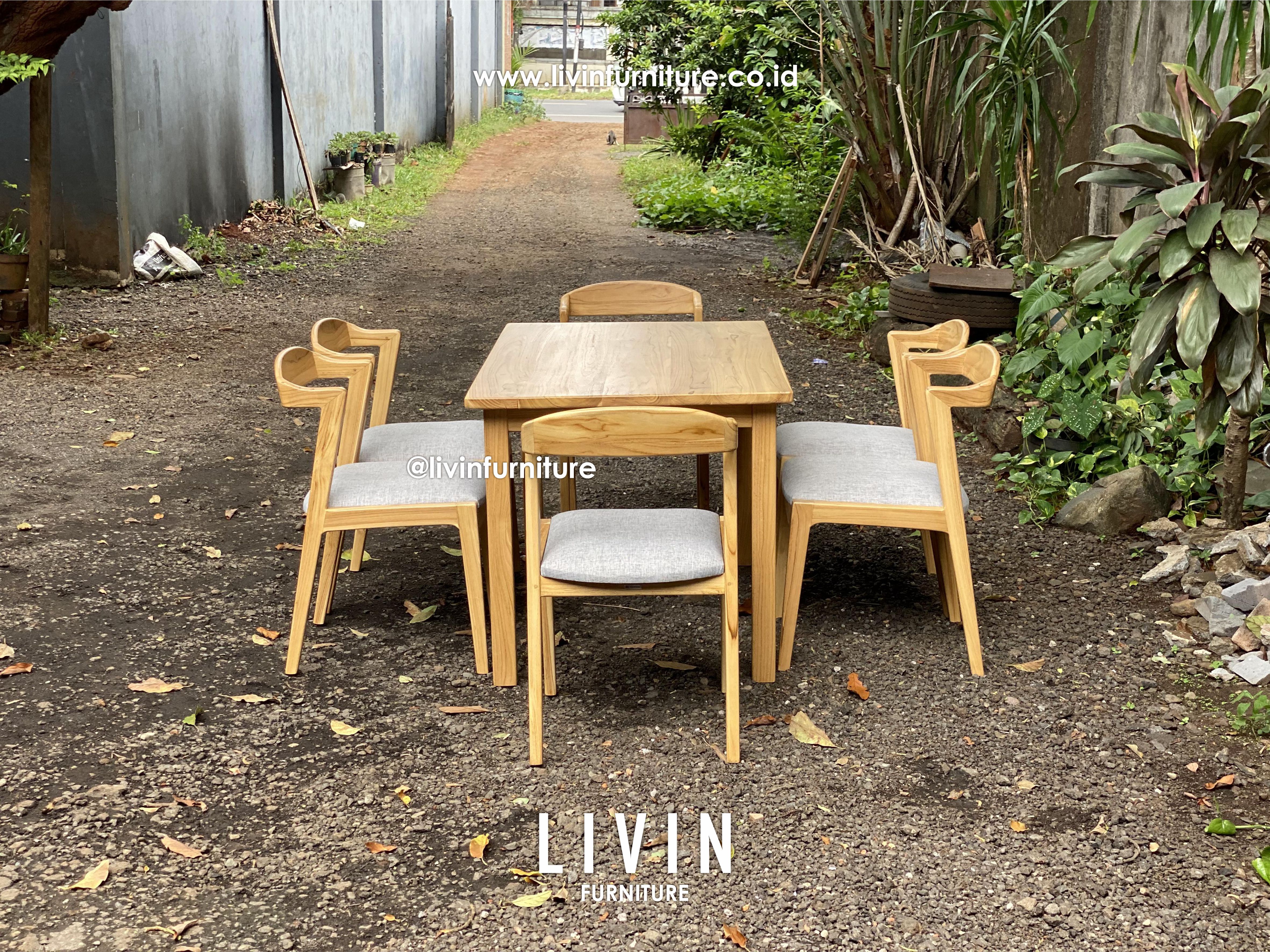 Meja Makan Jati Retro 6 Kursi Modern Minimalis