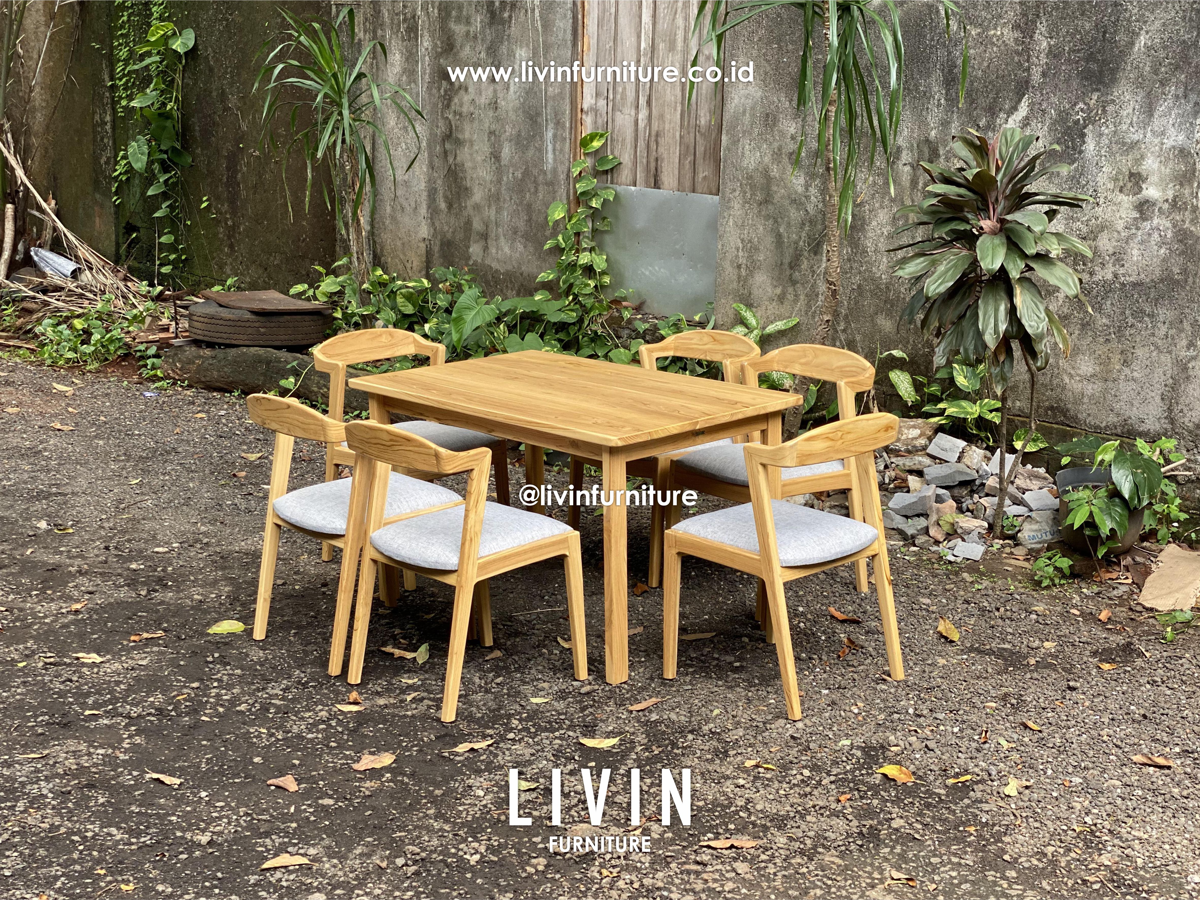 Meja Makan Jati Retro 6 Kursi Modern Minimalis