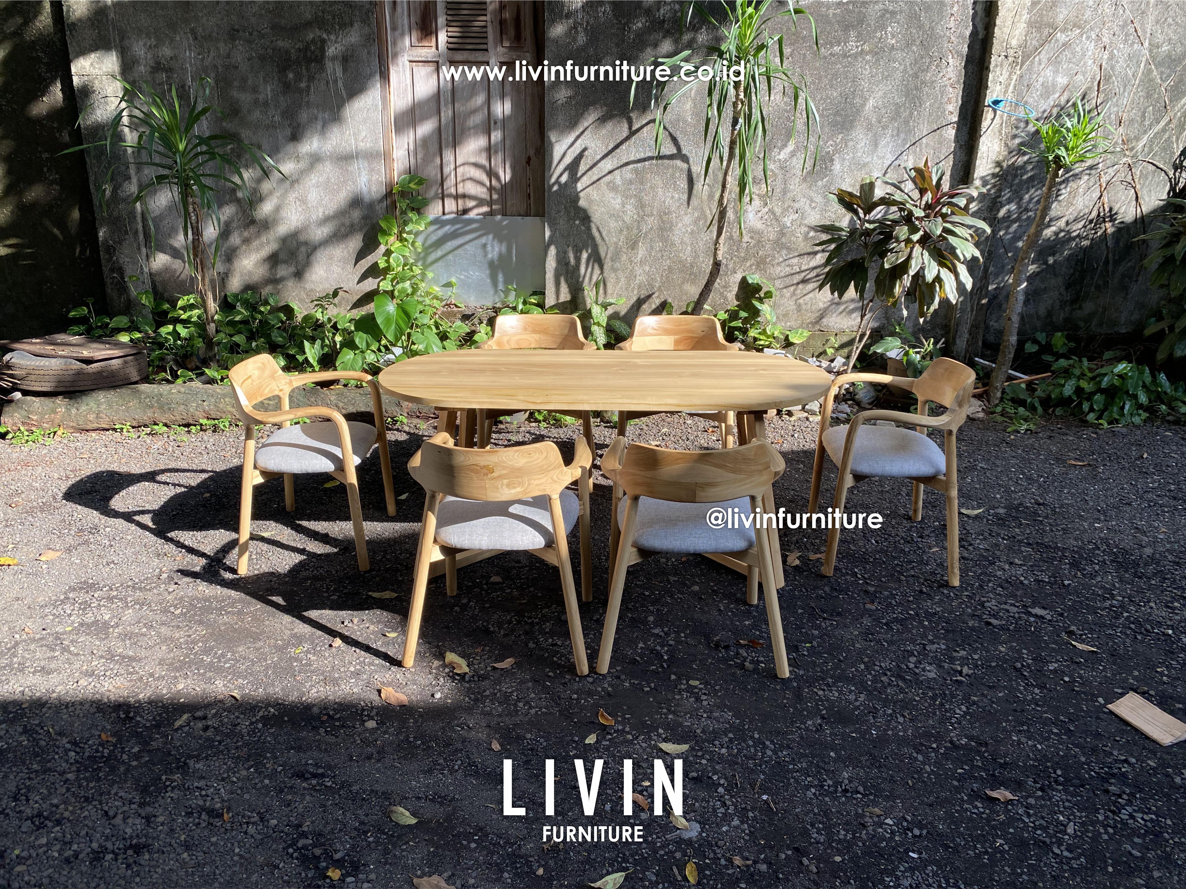 Meja Makan 6 Kursi Jati Japandi Modern Minimalis