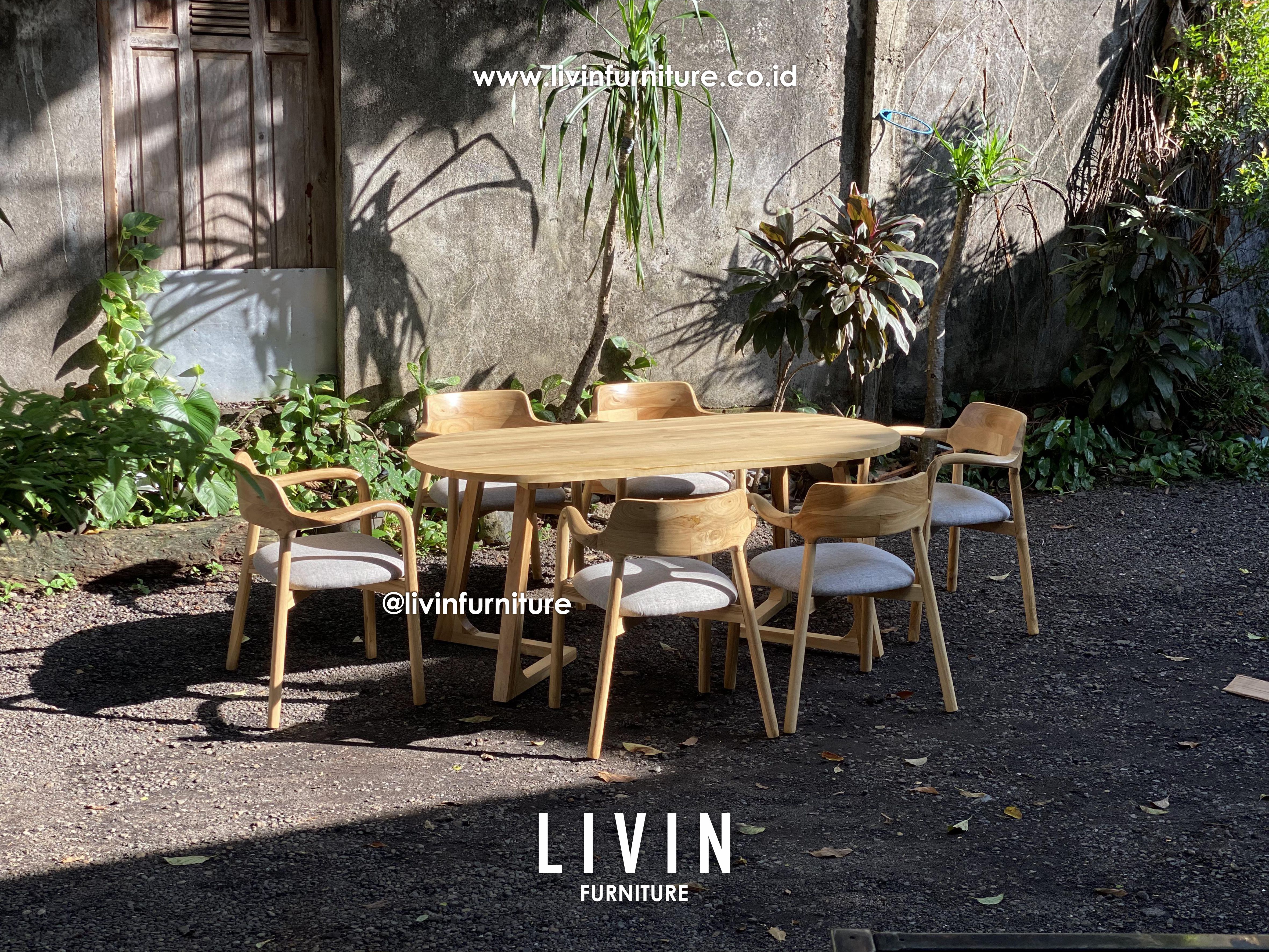 Meja Makan 6 Kursi Jati Japandi Modern Minimalis